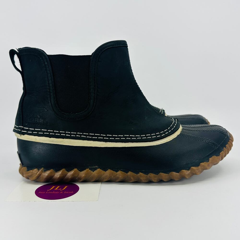 Sorel Women's Out N About Black Leather Chelsea Duck Boots NL2410-010 Size 7.5